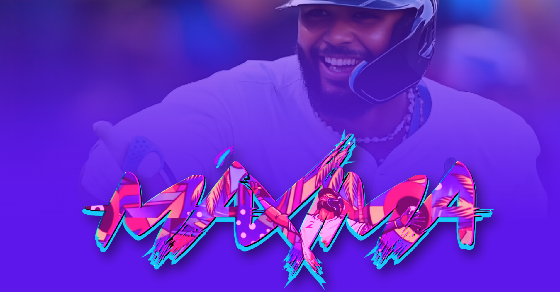 Maxima baseball thumb guard logo with Junior Caminero in the background