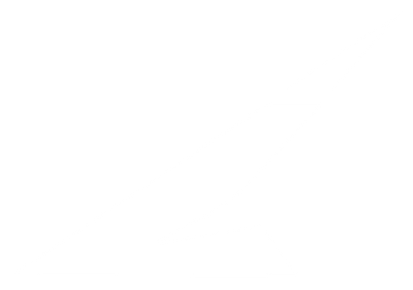 White L-shaped design looking like a rocket launch on clear background