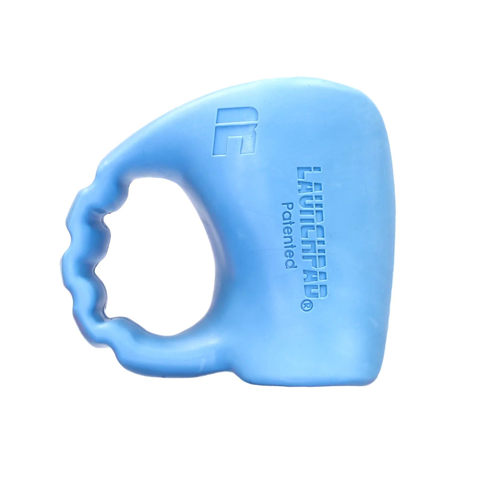Launchpad baseball thumb guard — baby blue, front view right-handed
