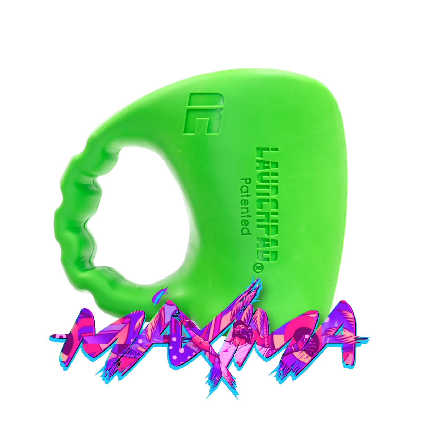 Green Launchpad baseball thumb guard with colorful Maxima logo