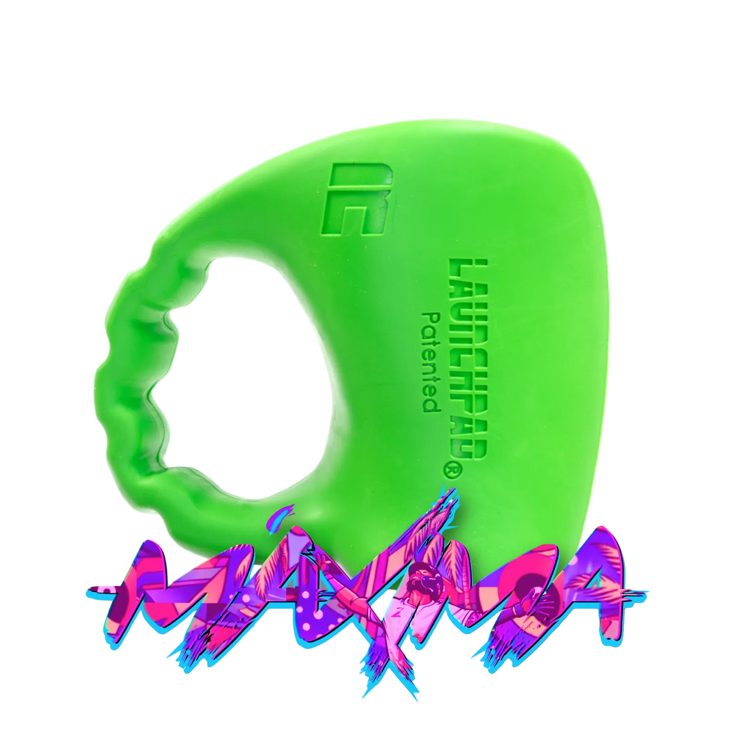 Green Launchpad baseball thumb guard with colorful Maxima logo