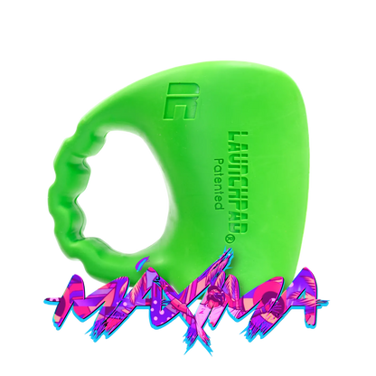 Green Launchpad baseball thumb guard with colorful Maxima logo