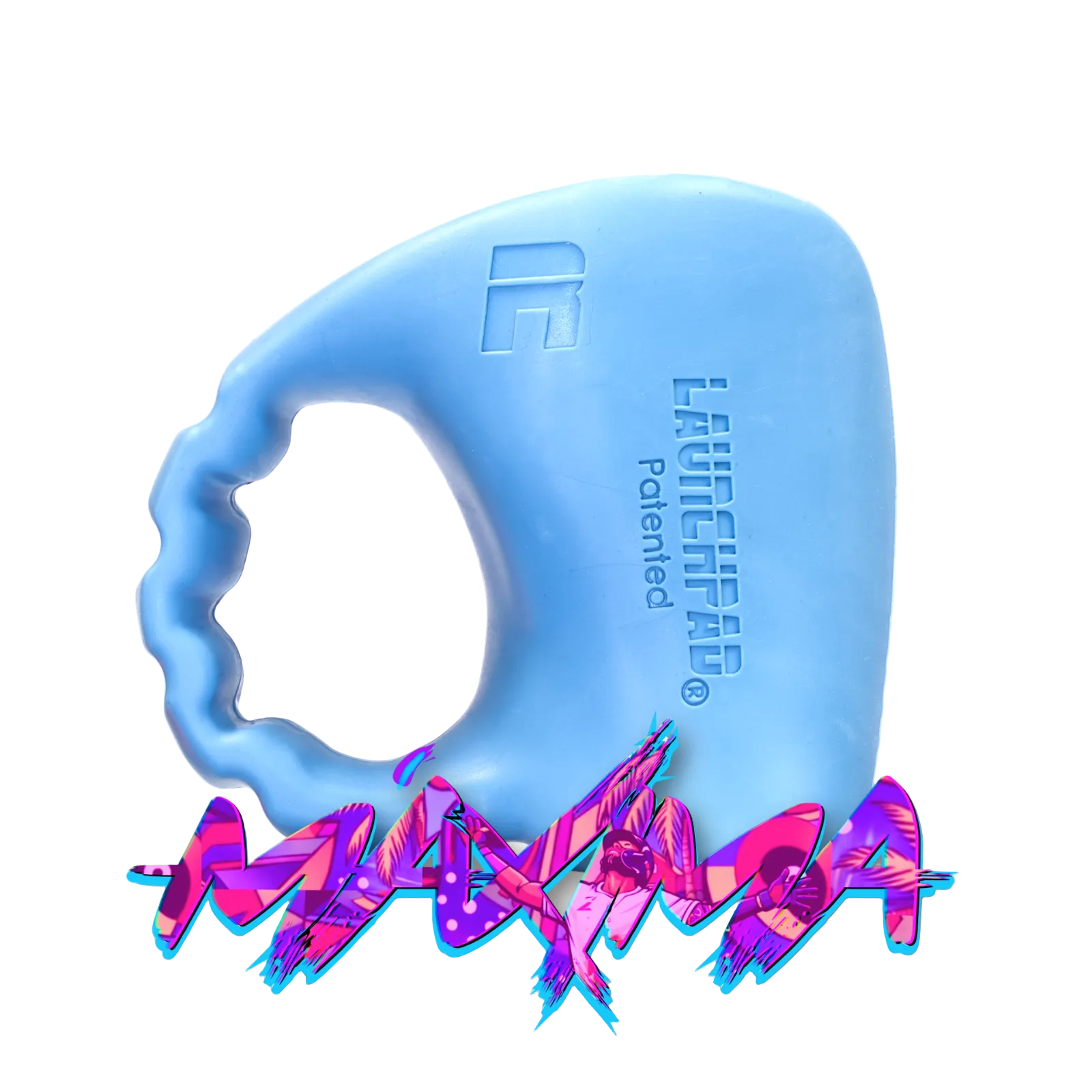 Baby Blue Launchpad baseball thumb guard with colorful Maxima logo