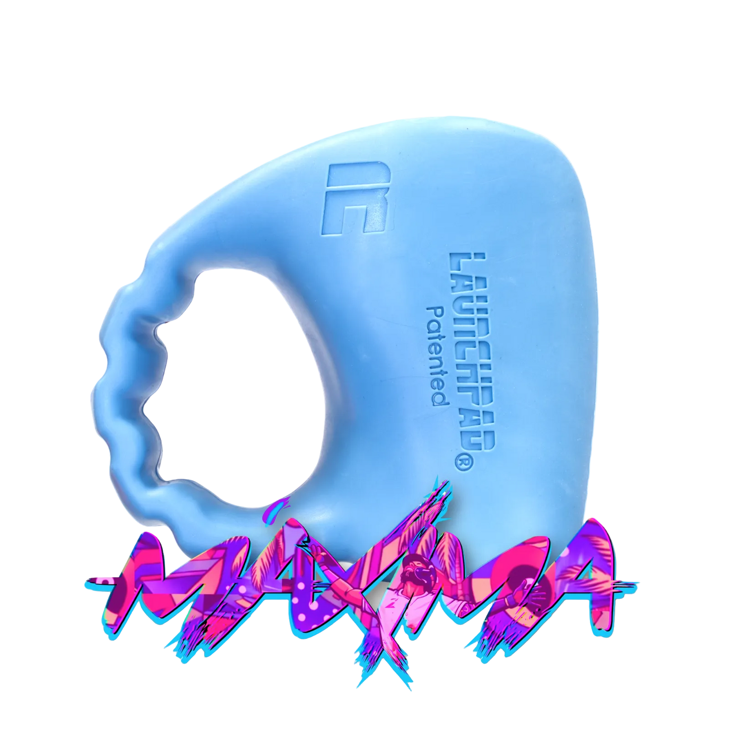 Baby Blue Launchpad baseball thumb guard with colorful Maxima logo