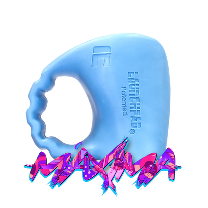 Baby Blue Launchpad baseball thumb guard with colorful Maxima logo