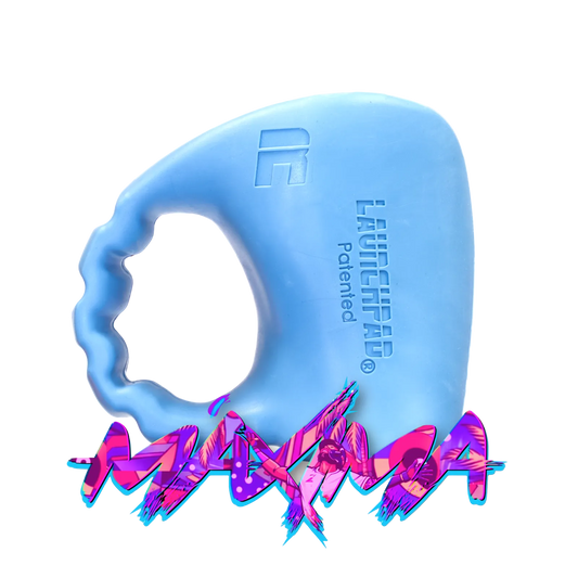 Baby Blue Launchpad baseball thumb guard with colorful Maxima logo