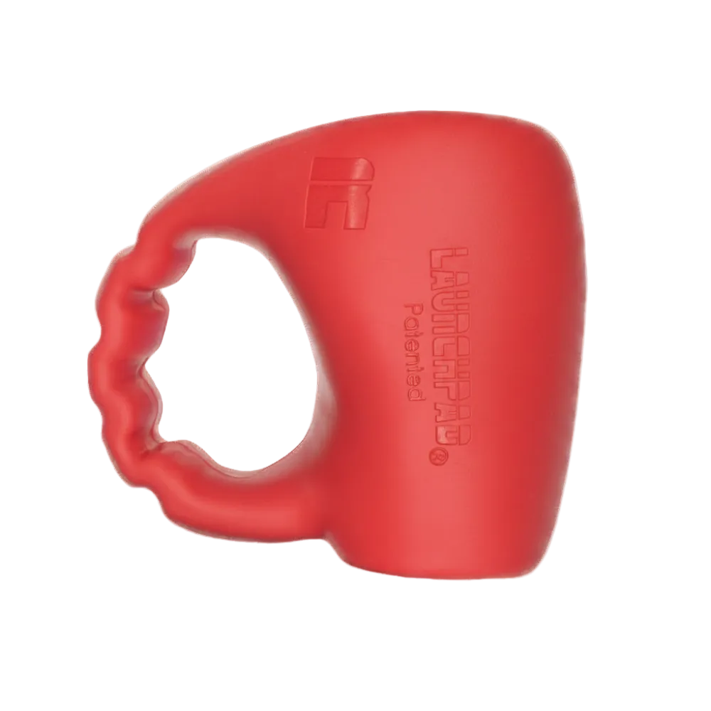 Red Launchpad baseball thumb guard on white background
