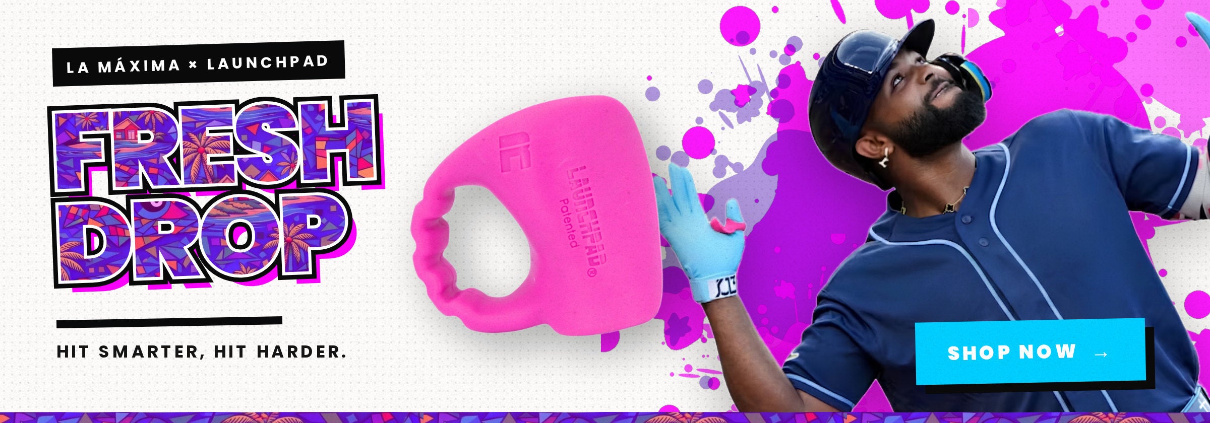 Launchpad Máxima pink baseball thumb guard, the Junior Caminero collaboration