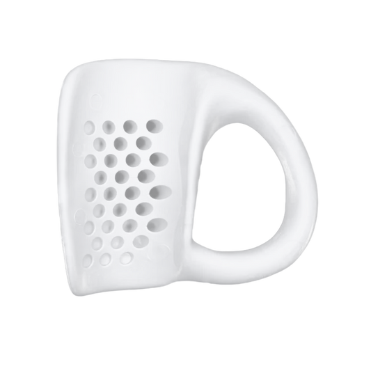 White Launchpad OG baseball thumb guard for left-handed hitters, engineered cutouts that absorb bat sting