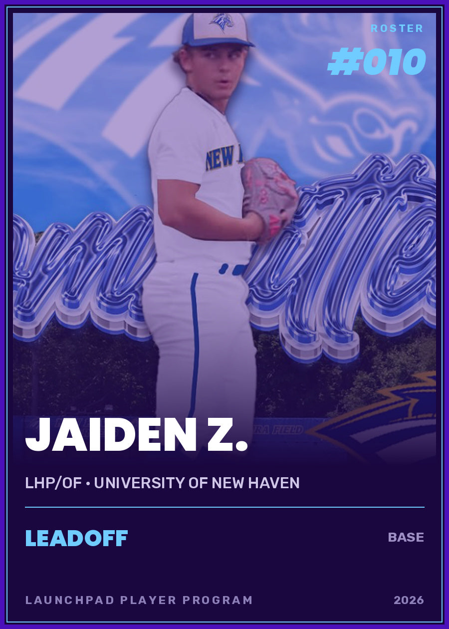 Jaiden Z., LHP/OF · University of New Haven, Leadoff tier, roster number 10
