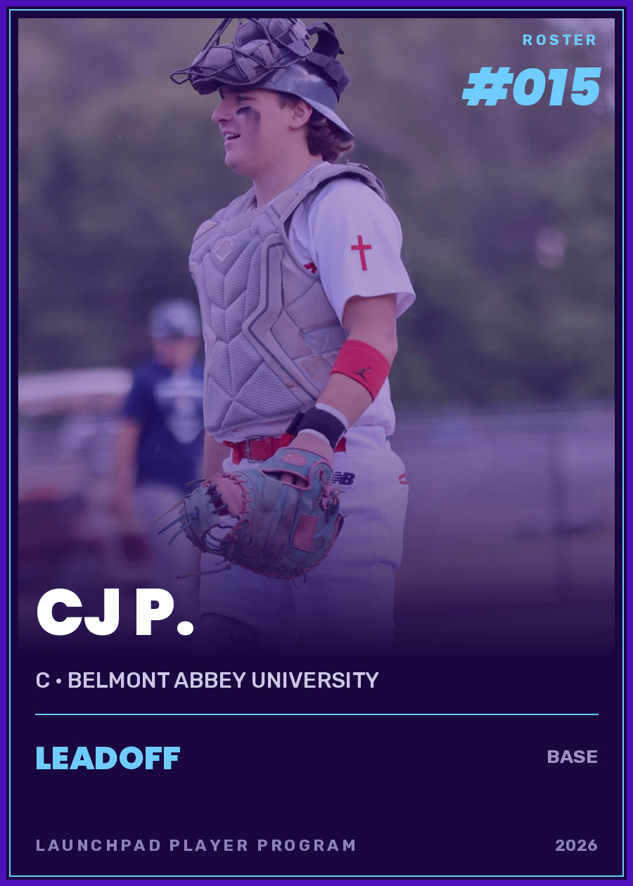 CJ P., C · Belmont Abbey University, Leadoff tier, roster number 15
