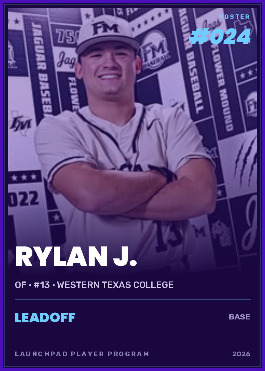Rylan J., OF · #13 · Western Texas College, Leadoff tier, roster number 24
